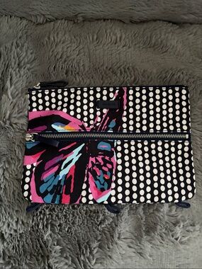Vera Bradley Navy Blue White Polka Dot Clutch with Multicolor Butterfly